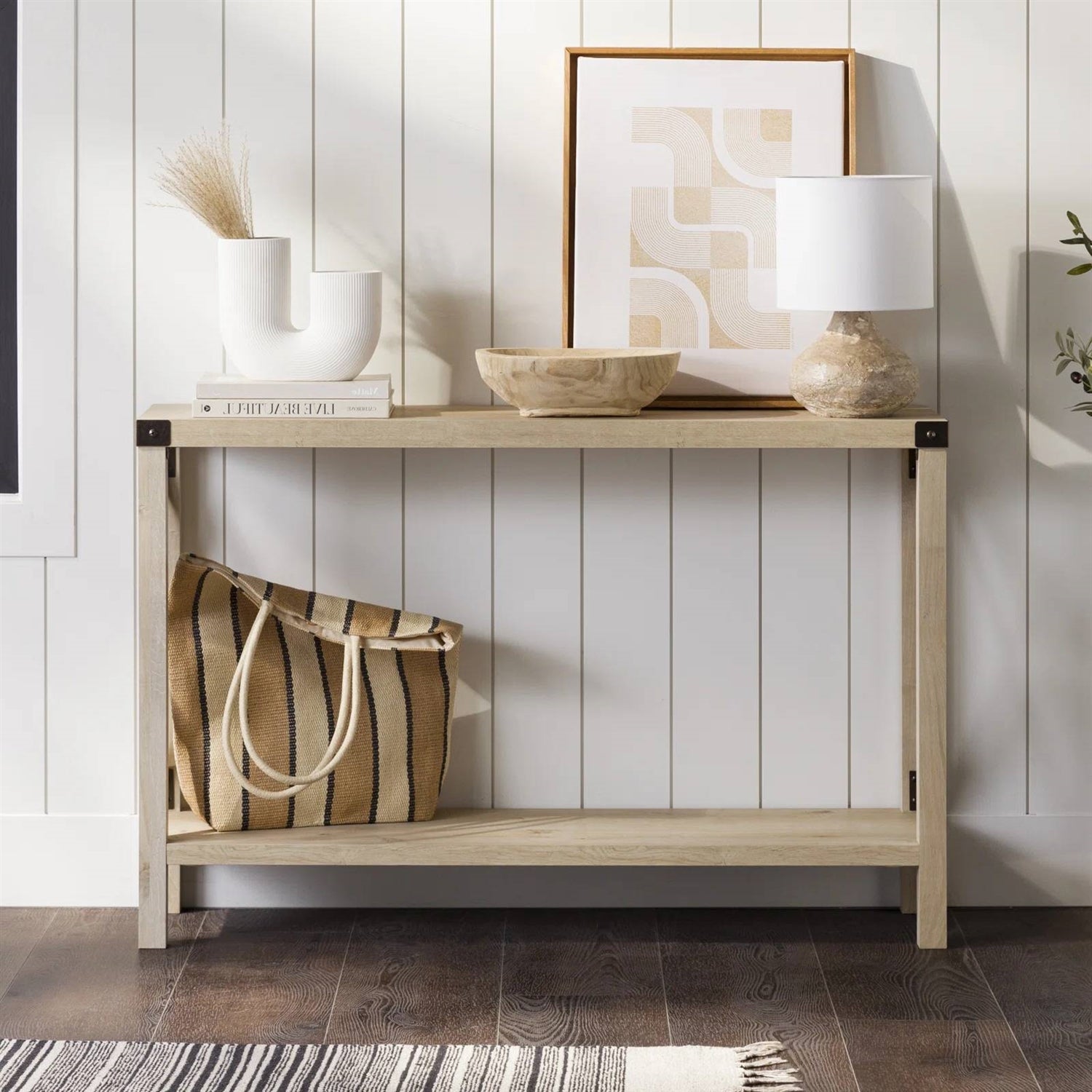 Industrial Farmhouse Entryway Table / Sofa Table in White Oak Wood Finish-2