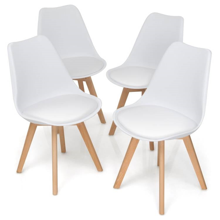 Set of 4 Modern Mid-Century Style White PU Leather Dining Chairs with Wood Legs-0