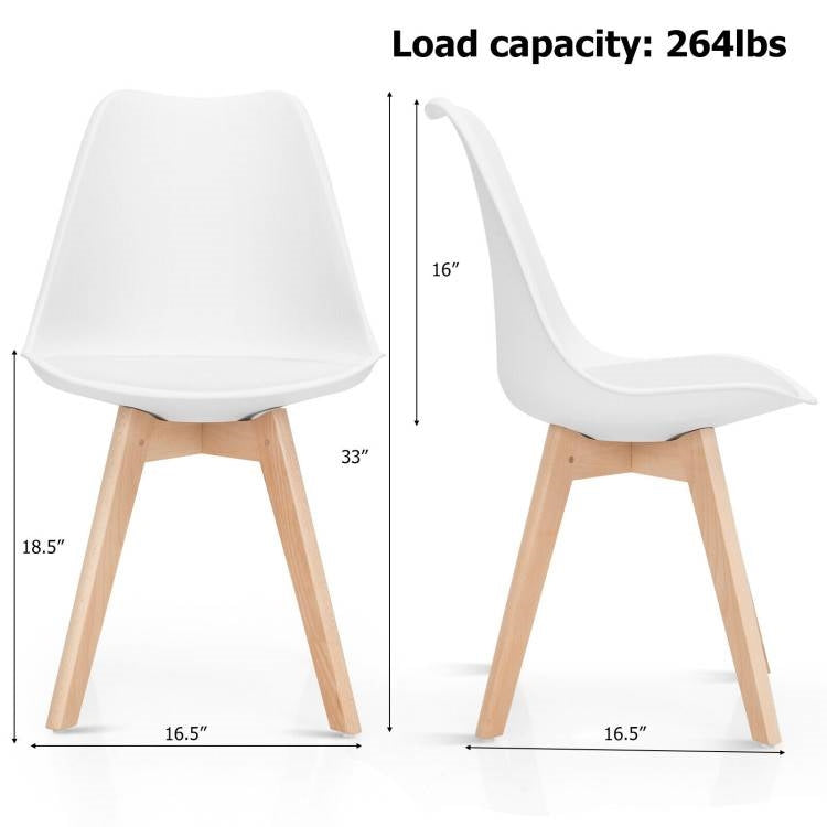 Set of 4 Modern Mid-Century Style White PU Leather Dining Chairs with Wood Legs-4