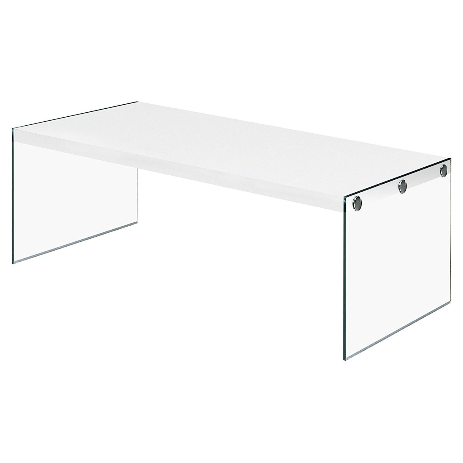 White Modern Rectangular Coffee Table with Tempered Glass Legs-1