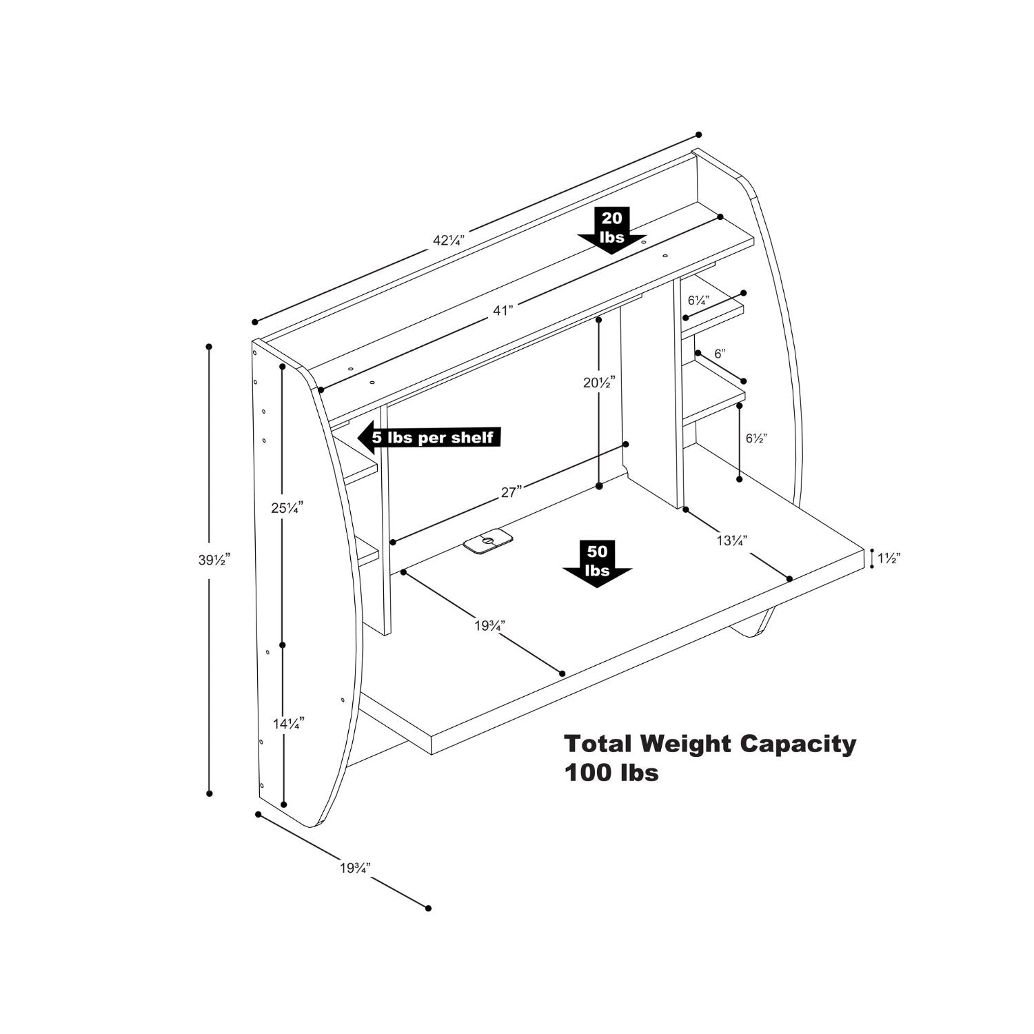 White Wall-Mounted Modern Space Saving Laptop Computer Desk-3