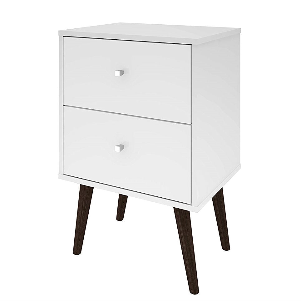 White Modern Mid-Century Style 2-Drawer Side Table Nightstand-0