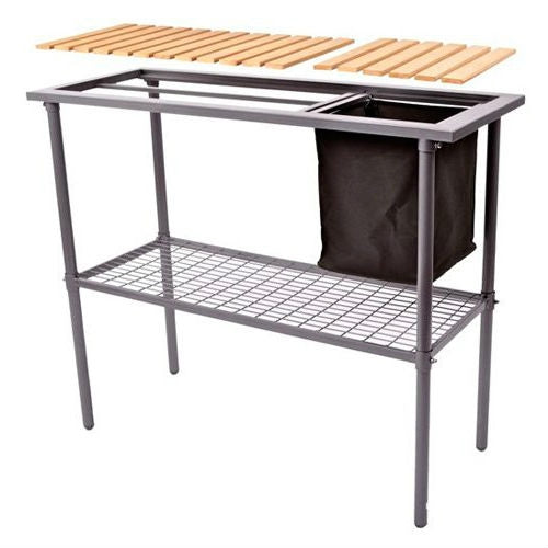 Outdoor Metal Garden Bench Work Table with Wood Top-1