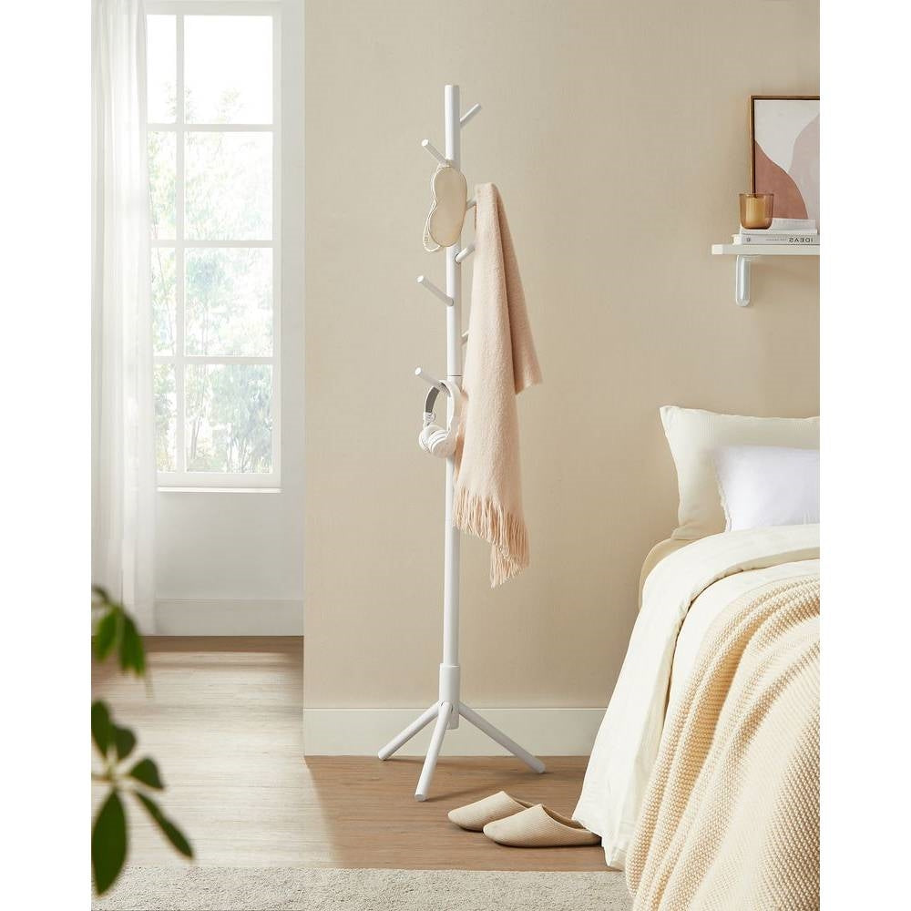 Sturdy Solid Wood Coat Rack in White Finish with 8 Hooks-1