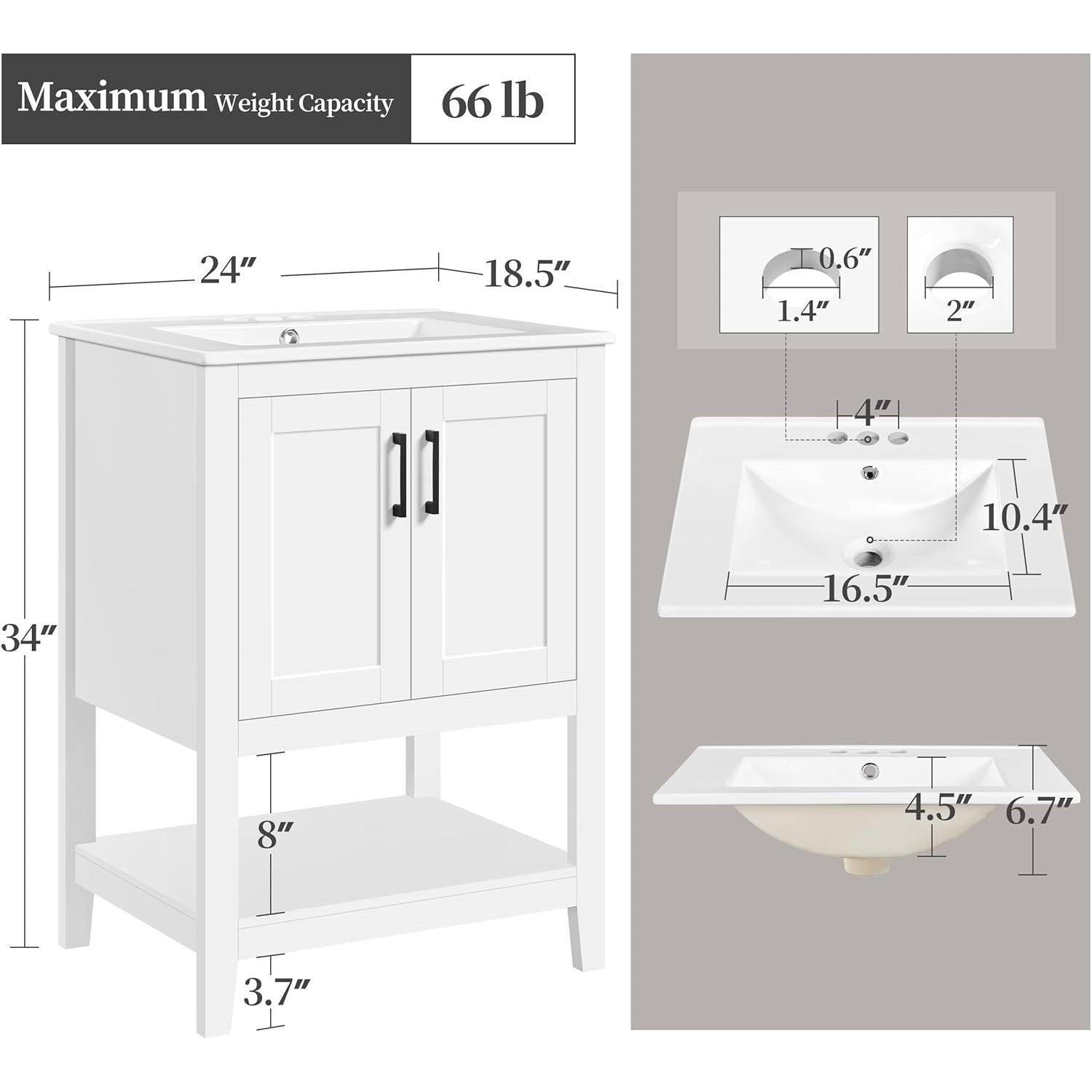 Modern White Wood Bathroom Vanity with White Ceramic Sink-3