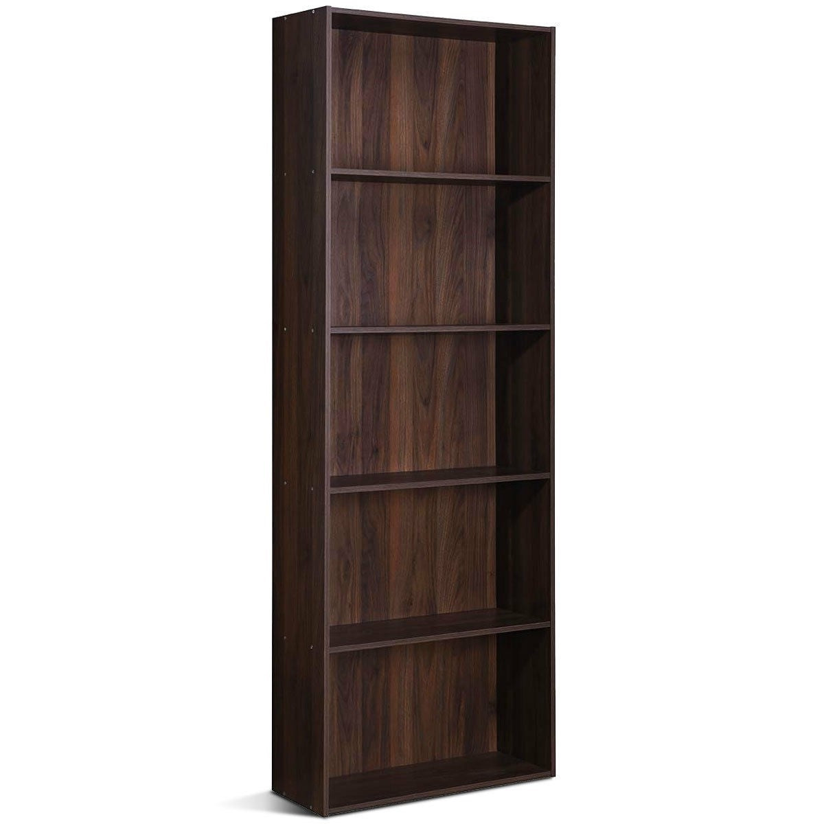 Modern 5-Tier Bookcase Storage Shelf in Brown Walnut Wood Finish-0