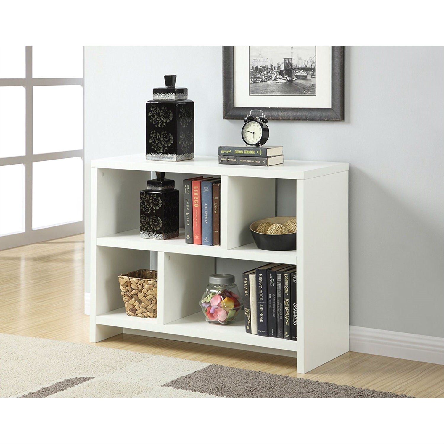 White 2-Shelf Modern Bookcase Console Table-0