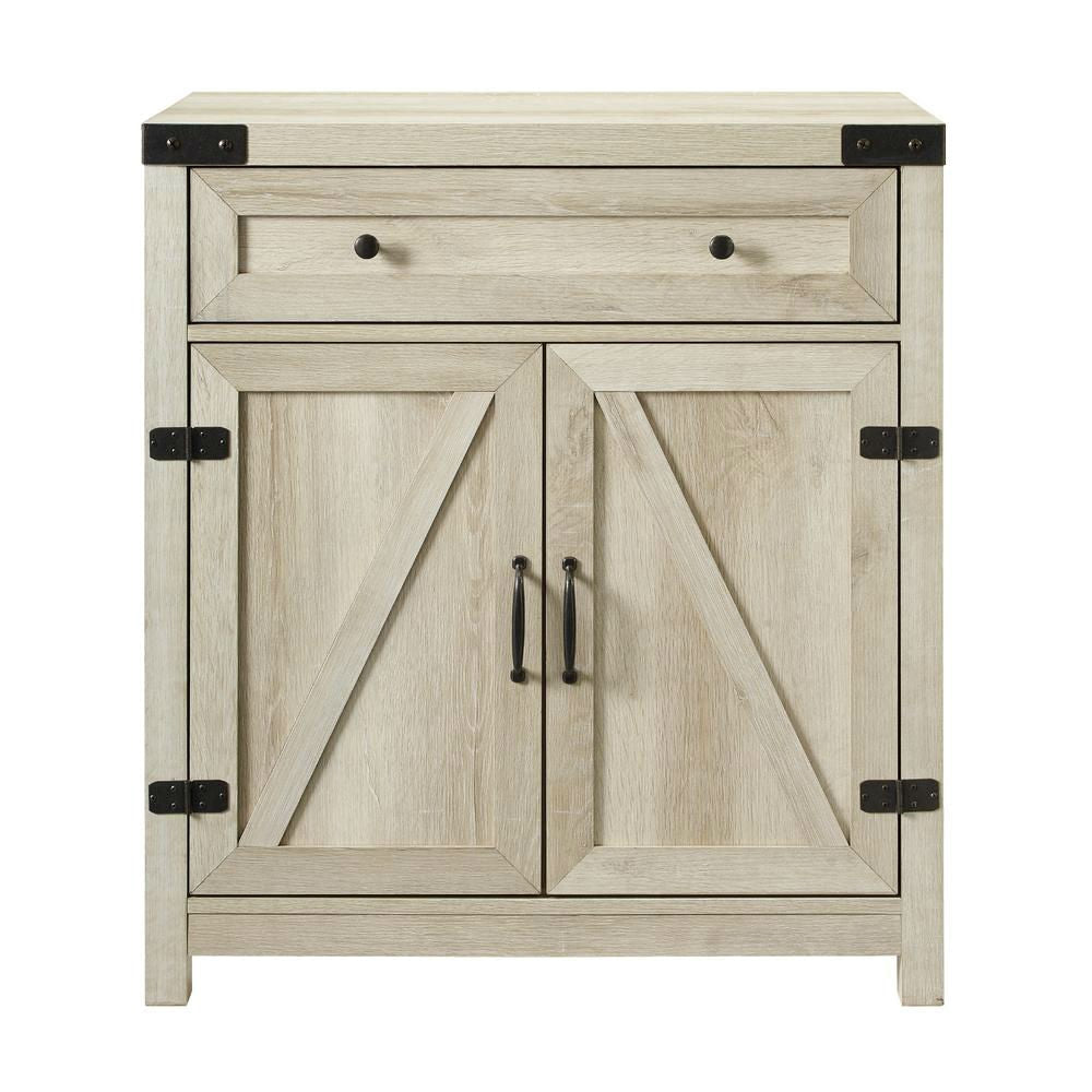 Rustic Farmhouse Barn Door Accent Storage Cabinet White Oak-1