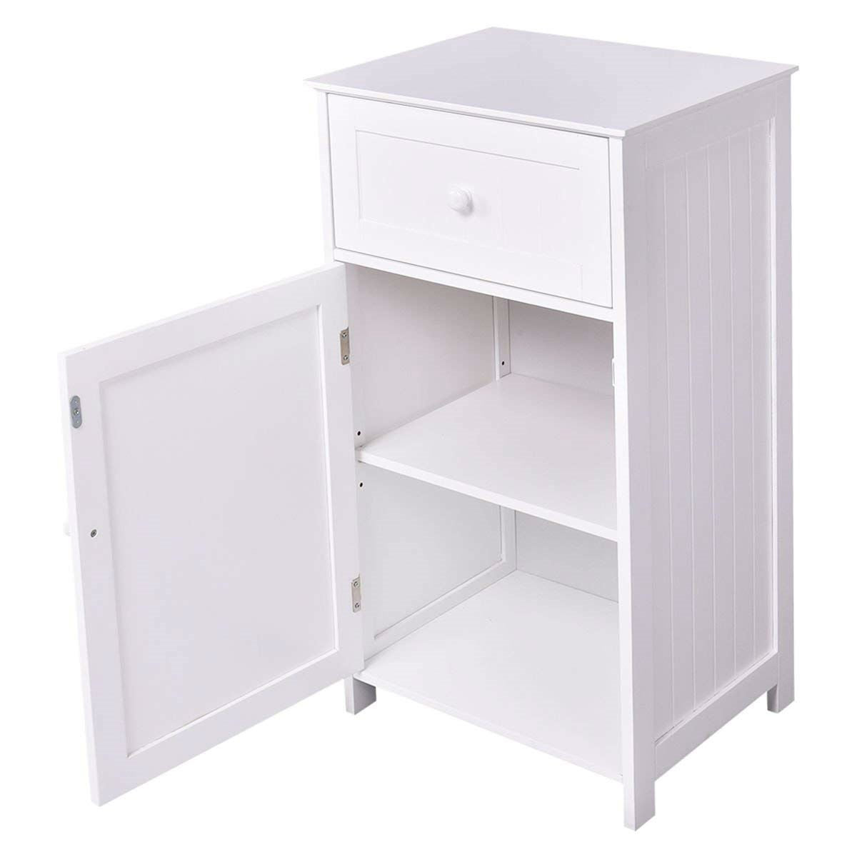 White Wood Bathroom Storage Floor Cabinet with Water Resistant Finish-2