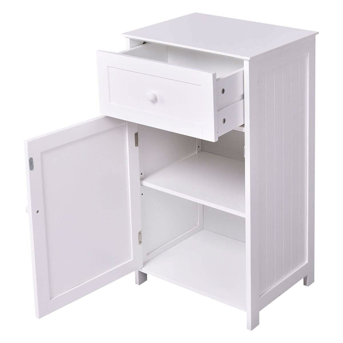 White Wood Bathroom Storage Floor Cabinet with Water Resistant Finish-3