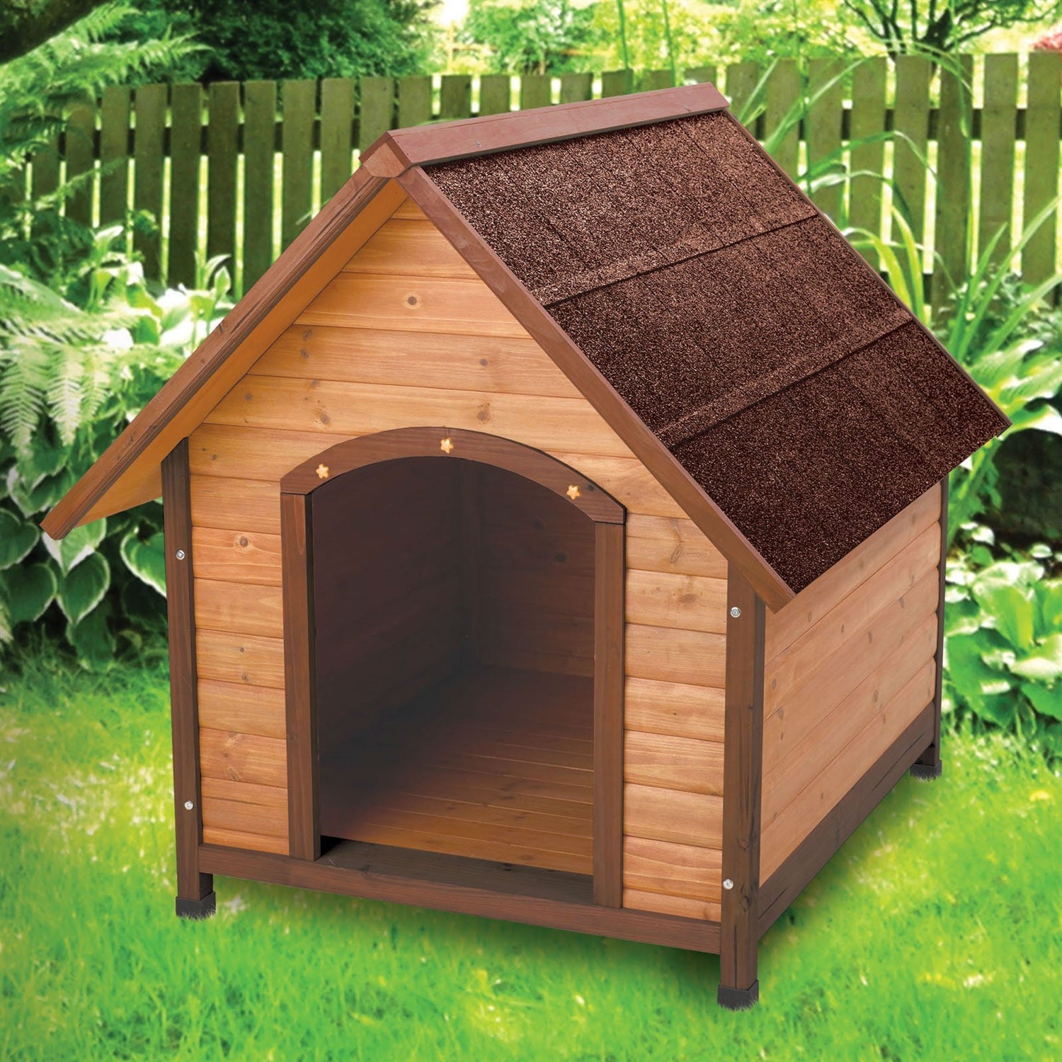 Medium 30-inch Solid Wood Dog House with Waterproof Shingle Roof-0