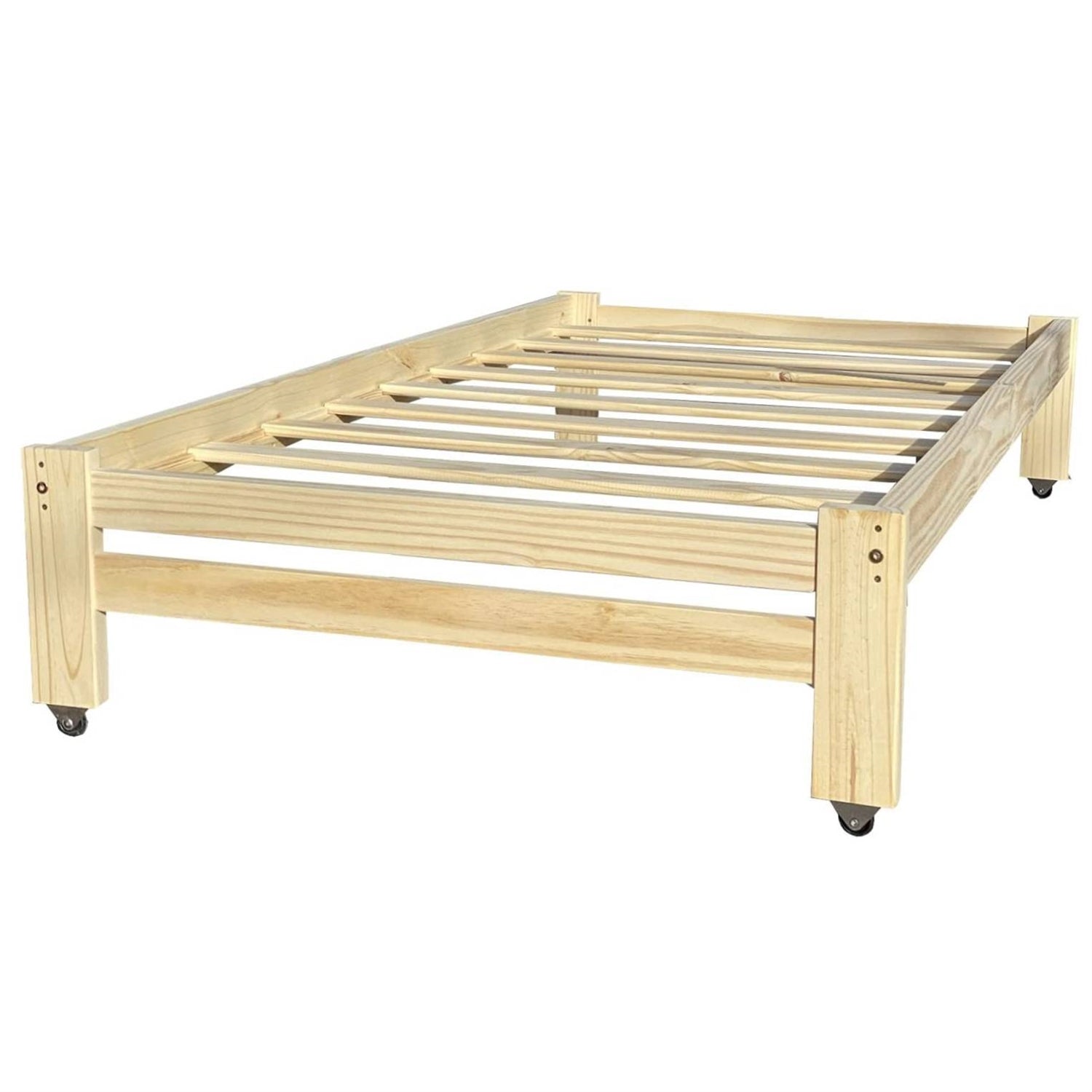 Twin Unfinished Solid Wood Platform Bed Frame with Casters Wheels-0