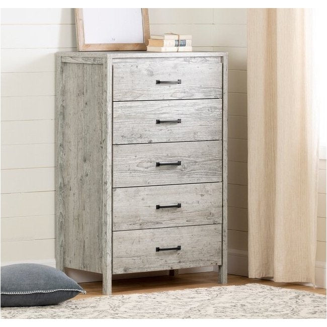 Modern Washed Pine 5 Drawer Storage Chest-1