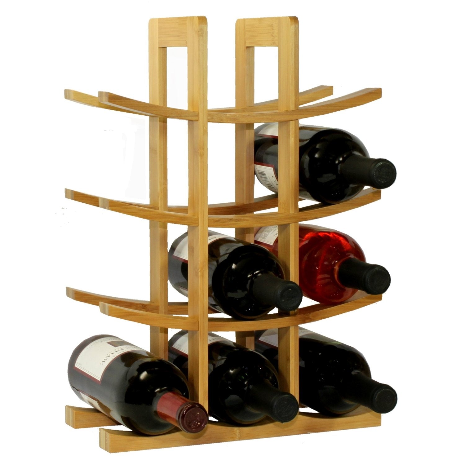 12-Bottle Wine Rack Modern Asian Style in Natural Bamboo-1