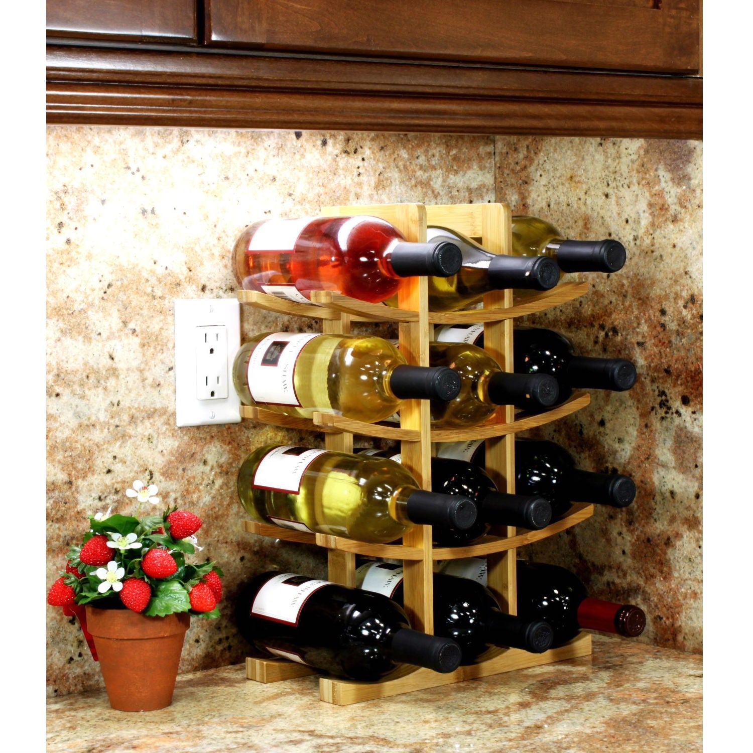 12-Bottle Wine Rack Modern Asian Style in Natural Bamboo-2