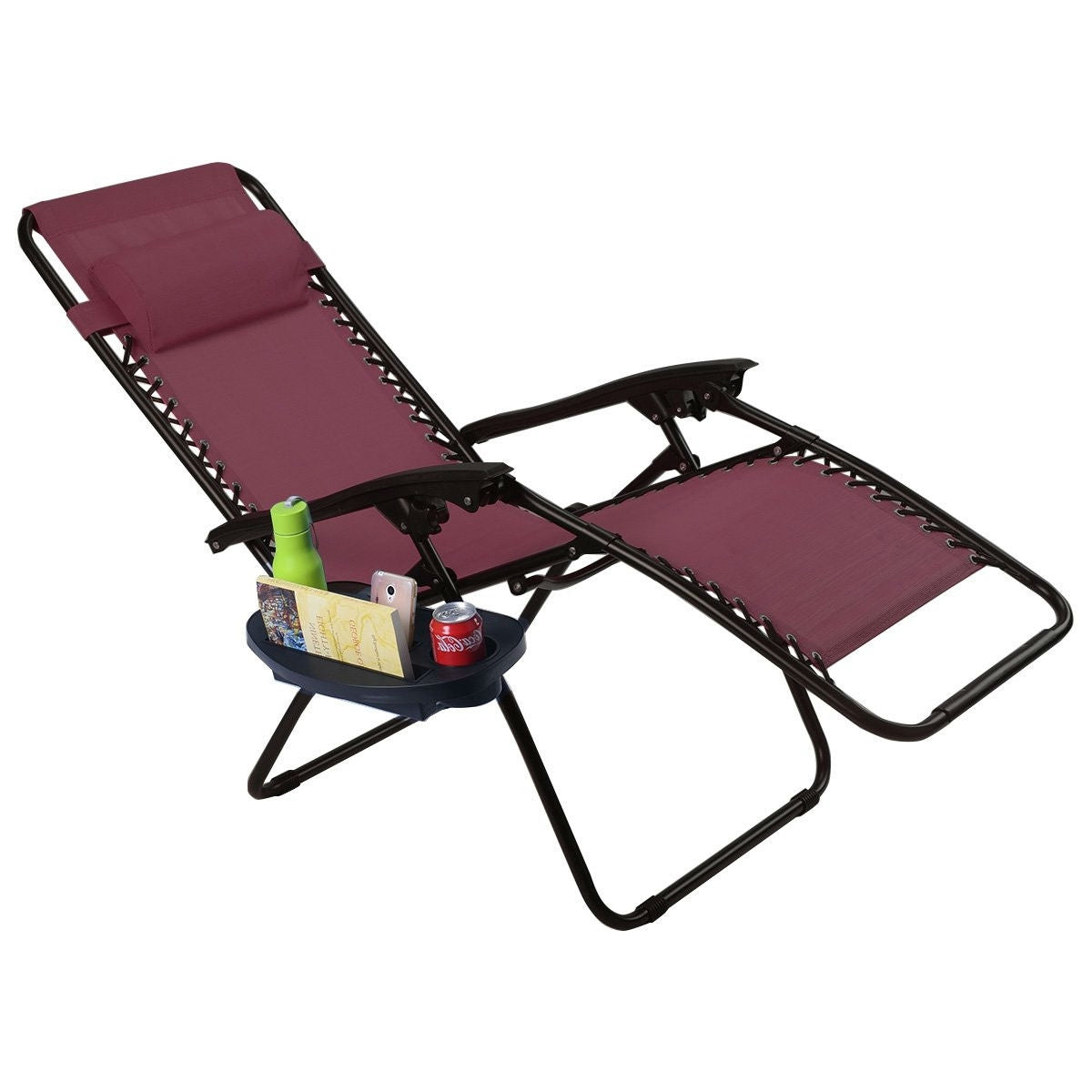 Set of 2 Burgundy Wine Red Folding Outdoor Zero Gravity Lounge Chair-2