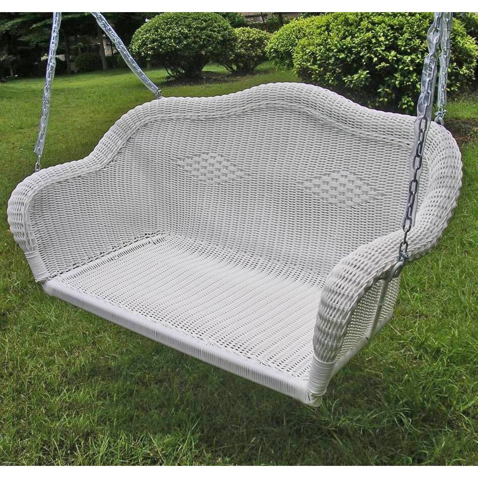 White Resin Wicker Porch Swing with 4-ft Hanging Chain-1