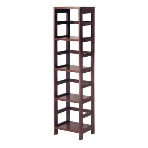 Narrow 4-Shelf Contemporary Shelving Unit in Espresso Wood Finish-0