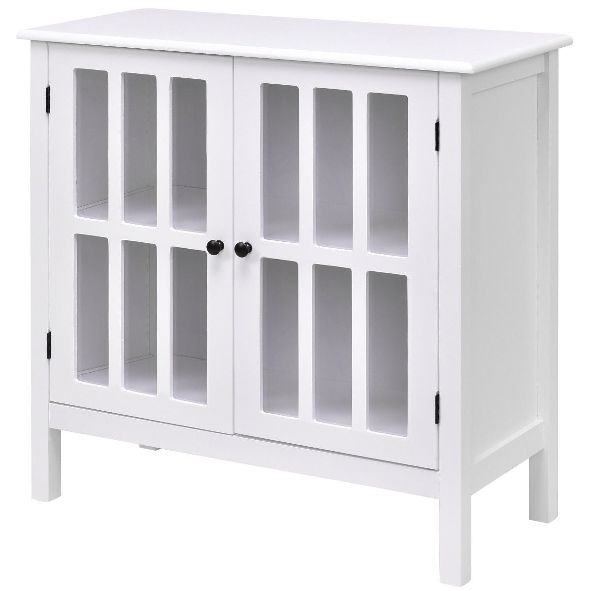 White Wood Sideboard Buffet Cabinet with Glass Panel Doors-2