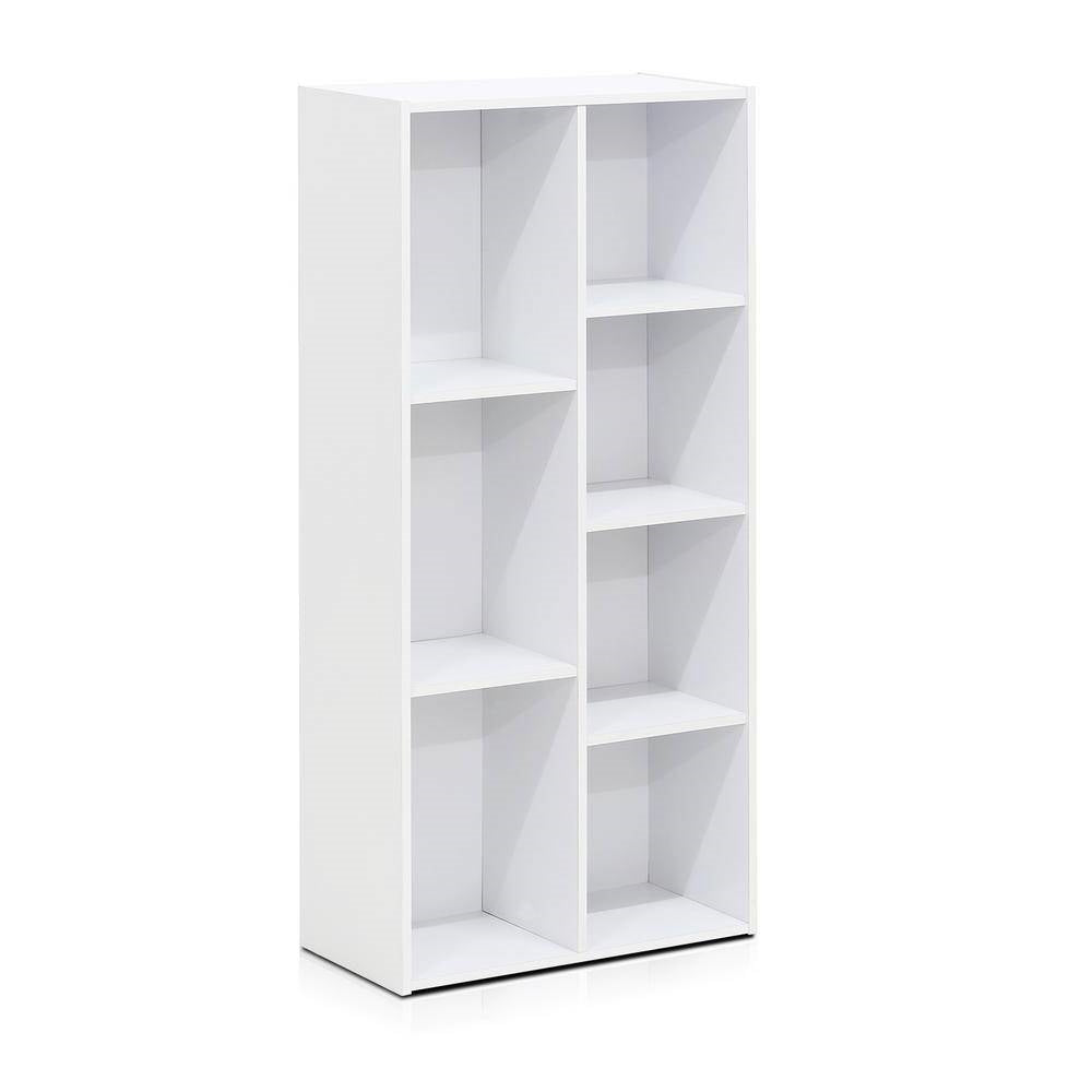 Modern 42-inch High Bookcase with 7 Open Shelves in White Wood Finish-2