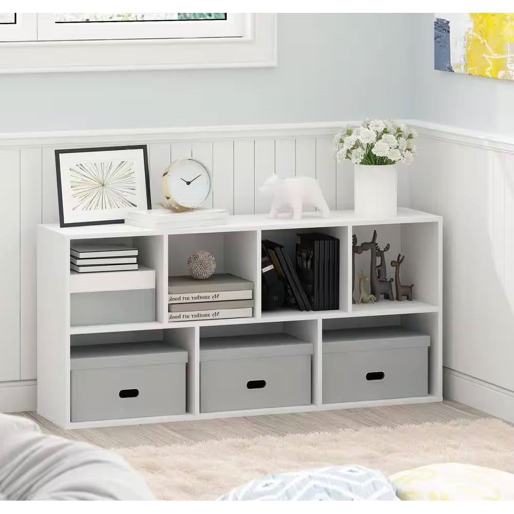 Modern 42-inch High Bookcase with 7 Open Shelves in White Wood Finish-3