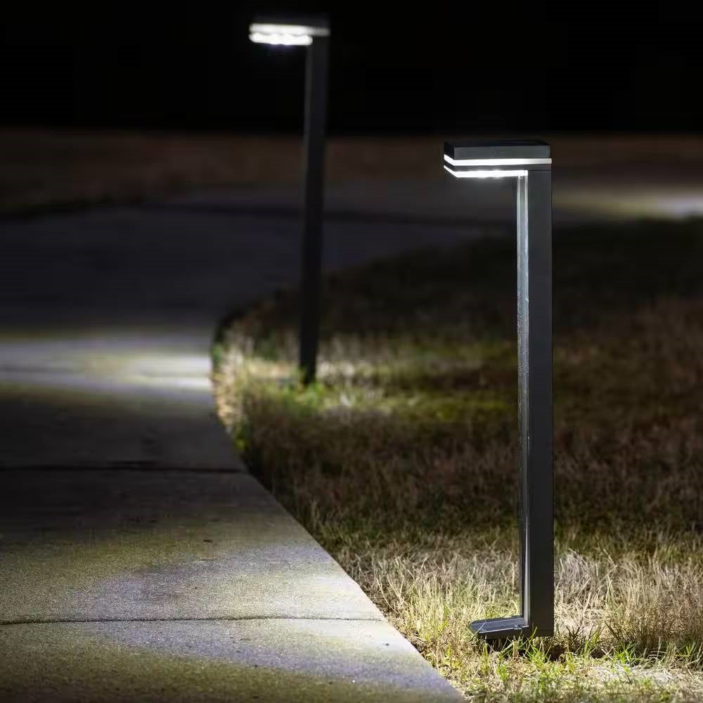 Set of 2 - Modern Outdoor Solar Light White LED Path Outdoor Yard Lighting-0