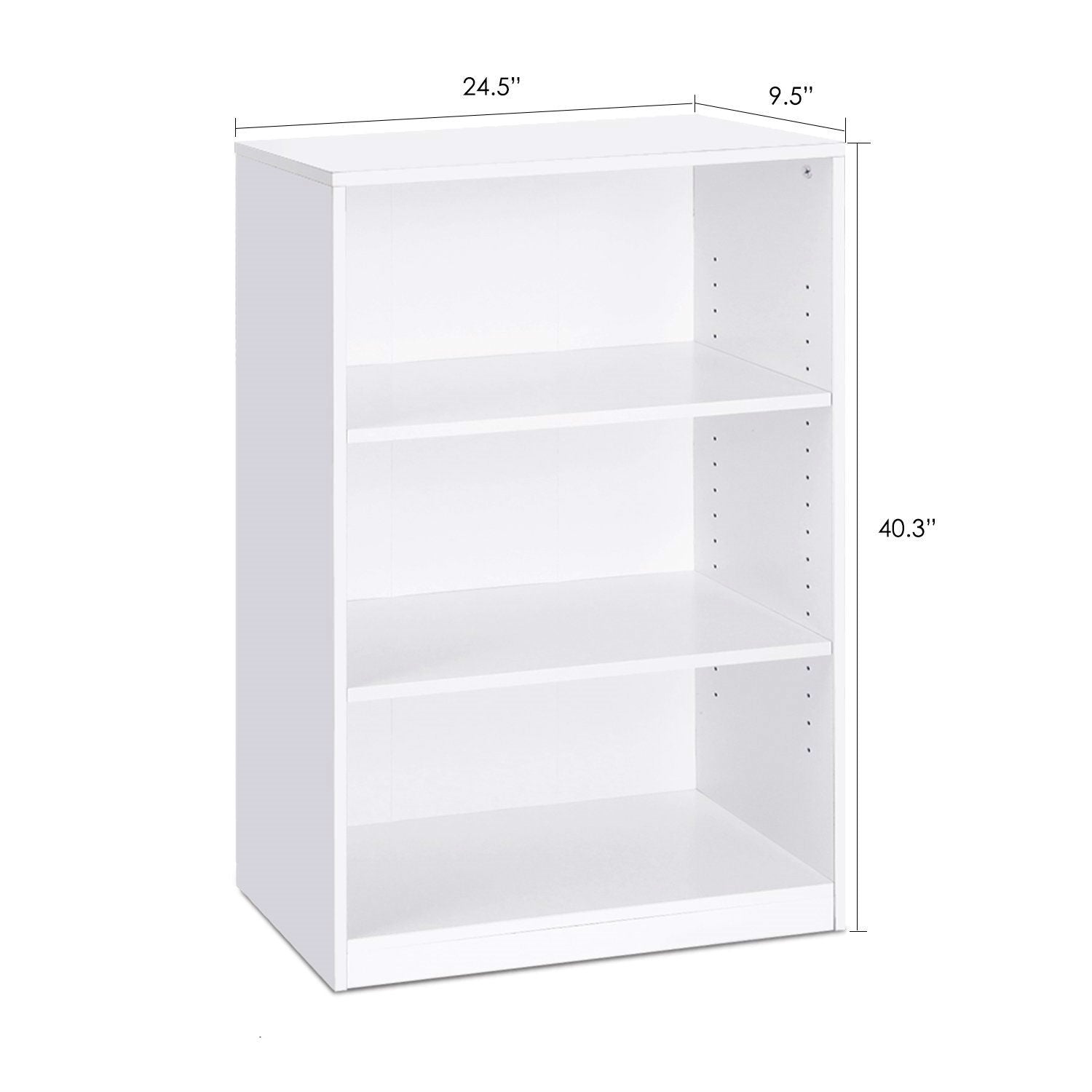 Modern 3-Shelf Bookcase in White Wood Finish-1