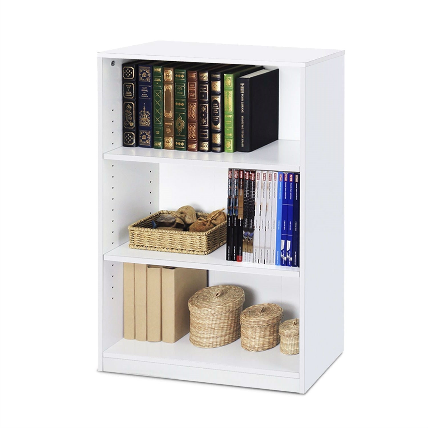 Modern 3-Shelf Bookcase in White Wood Finish-2