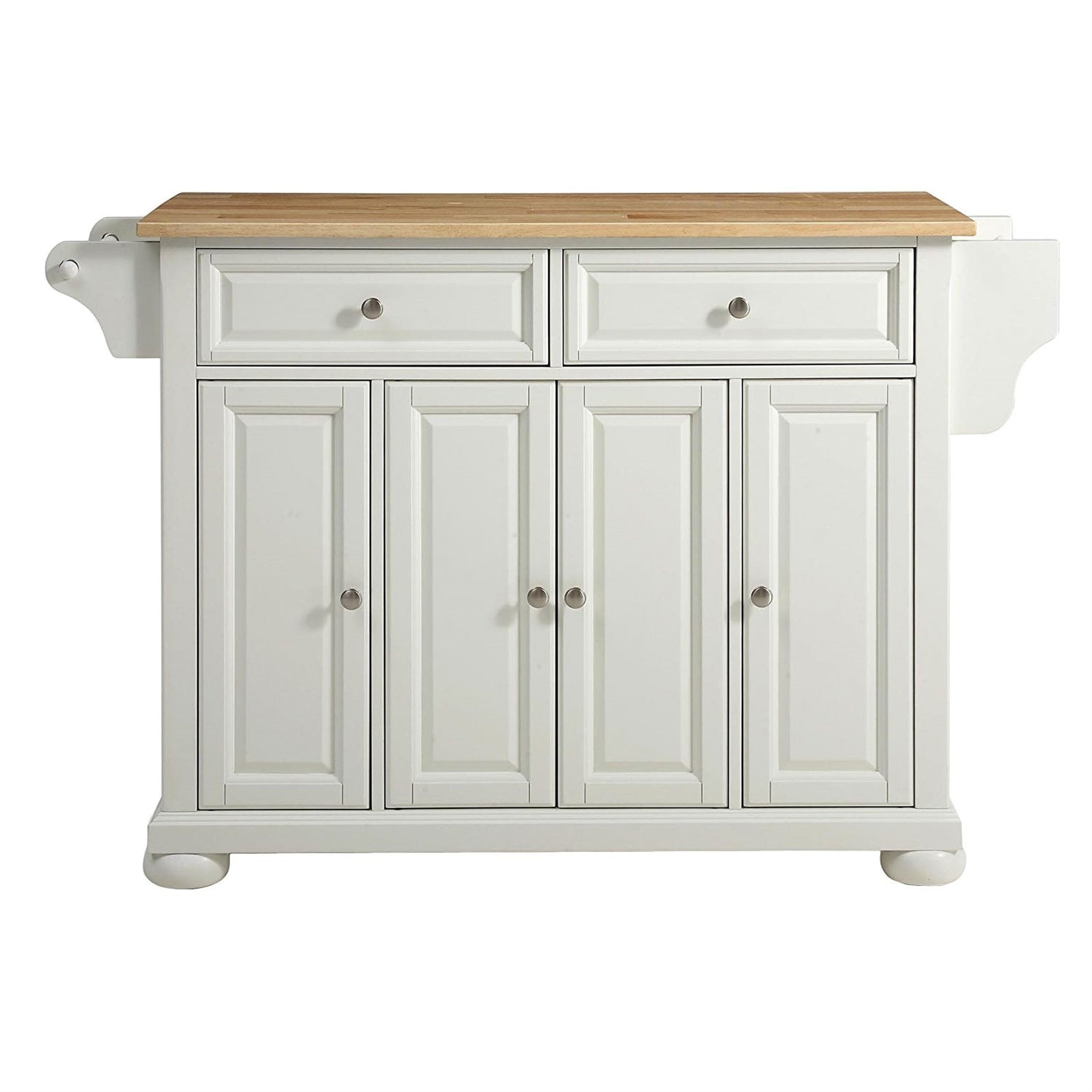 White Kitchen Island Storage Cabinet with Solid Wood Top-0