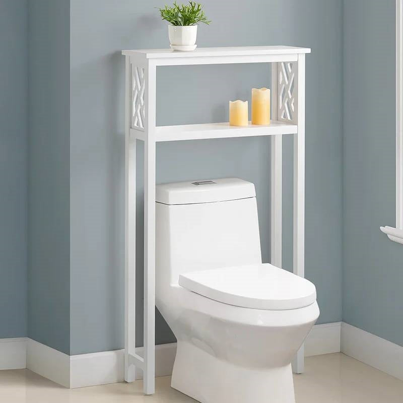 White Solid Wood Over the Toilet 1-Shelf Storage Rack-1