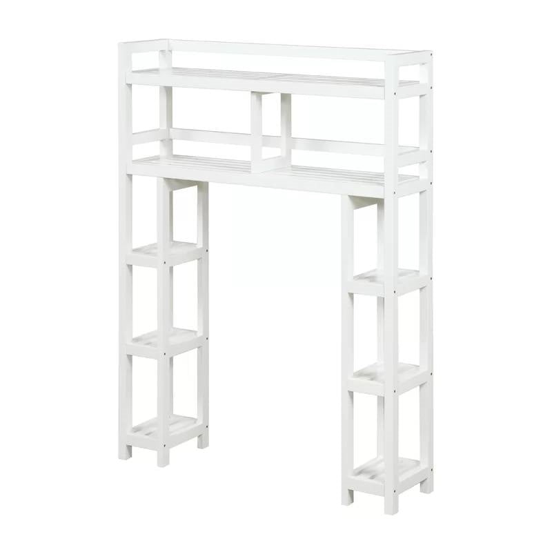 White Solid Wood Over-the-Toilet Bathroom Storage Shelving Unit-0