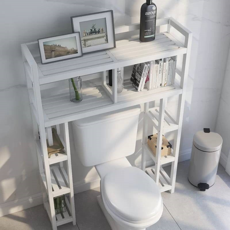 White Solid Wood Over-the-Toilet Bathroom Storage Shelving Unit-1