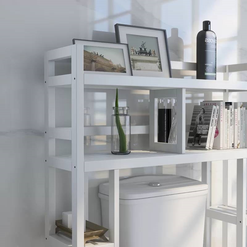 White Solid Wood Over-the-Toilet Bathroom Storage Shelving Unit-2