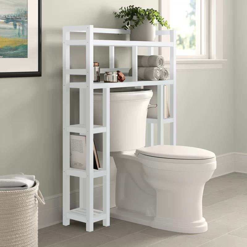 White Solid Wood Over-the-Toilet Bathroom Storage Shelving Unit-4