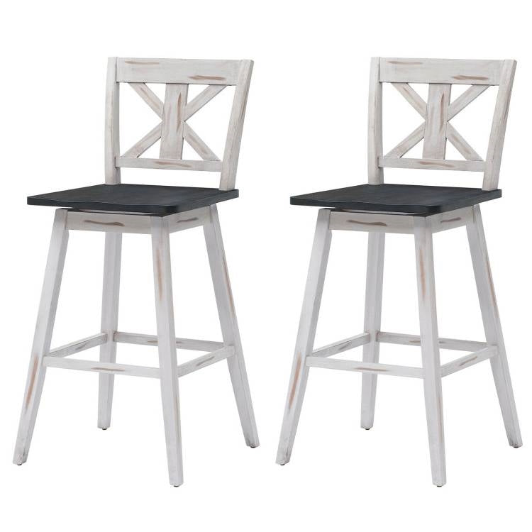 Set of 2 White Wood 29-in Modern Kitchen Dining Farmhouse Swivel Seat Barstools-0