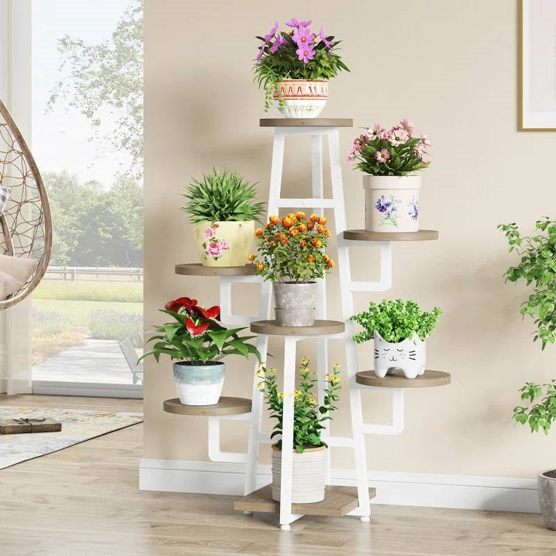 Modern Industrial Indoor Multi-Tier Plant Stand with White Metal Frame-2