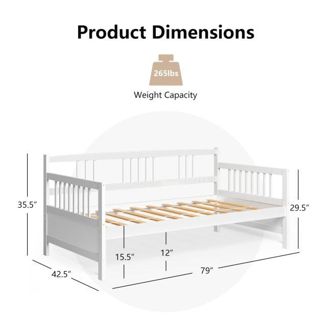 Twin size 2-in-1 Wood Daybed Frame Sofa Bed in White Finish-4