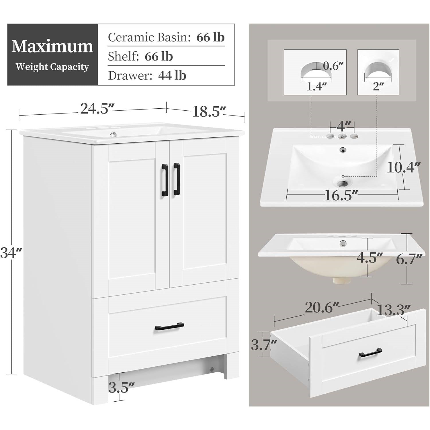 White Wood Finish Bathroom Vanity with Ceramic Sink-3