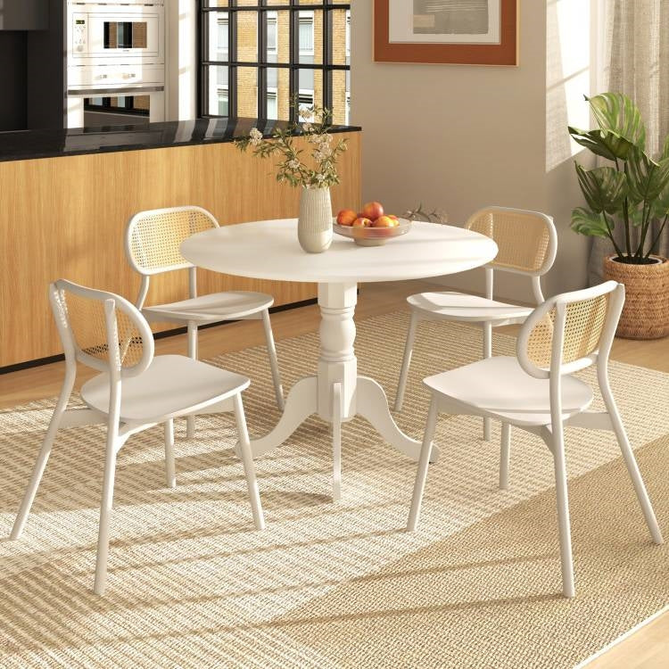 Round Solid Wood Kitchen Dining Table in White Farmhouse Wooden Finish-1