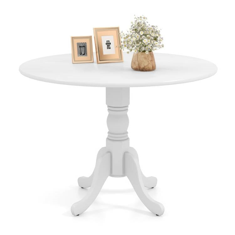 Round Solid Wood Kitchen Dining Table in White Farmhouse Wooden Finish-3