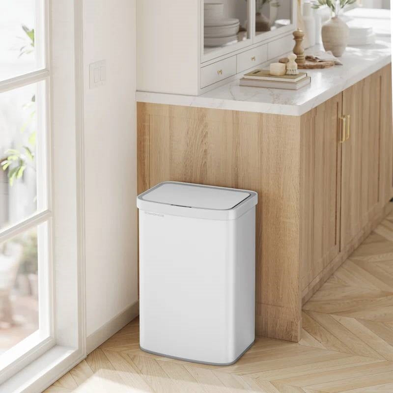 White 13-Gal. Trash Can with Motion Sensor Lid and Odor Absorbing Carbon Filter-1