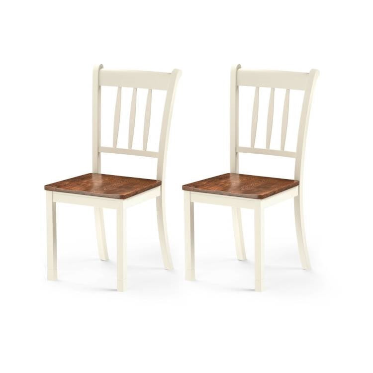 Set of 2 Solid Wood White Mission Style Armless Dining Chair with Brown Seat-0