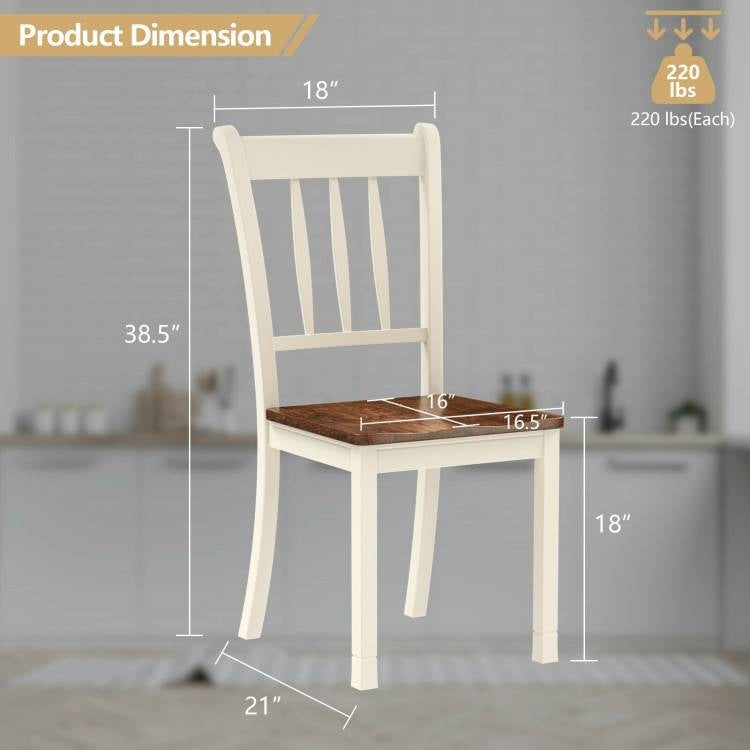 Set of 2 Solid Wood White Mission Style Armless Dining Chair with Brown Seat-4