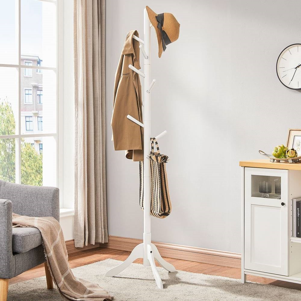 Modern Solid Wood Coat Rack in White Finish with 8 Hooks-1