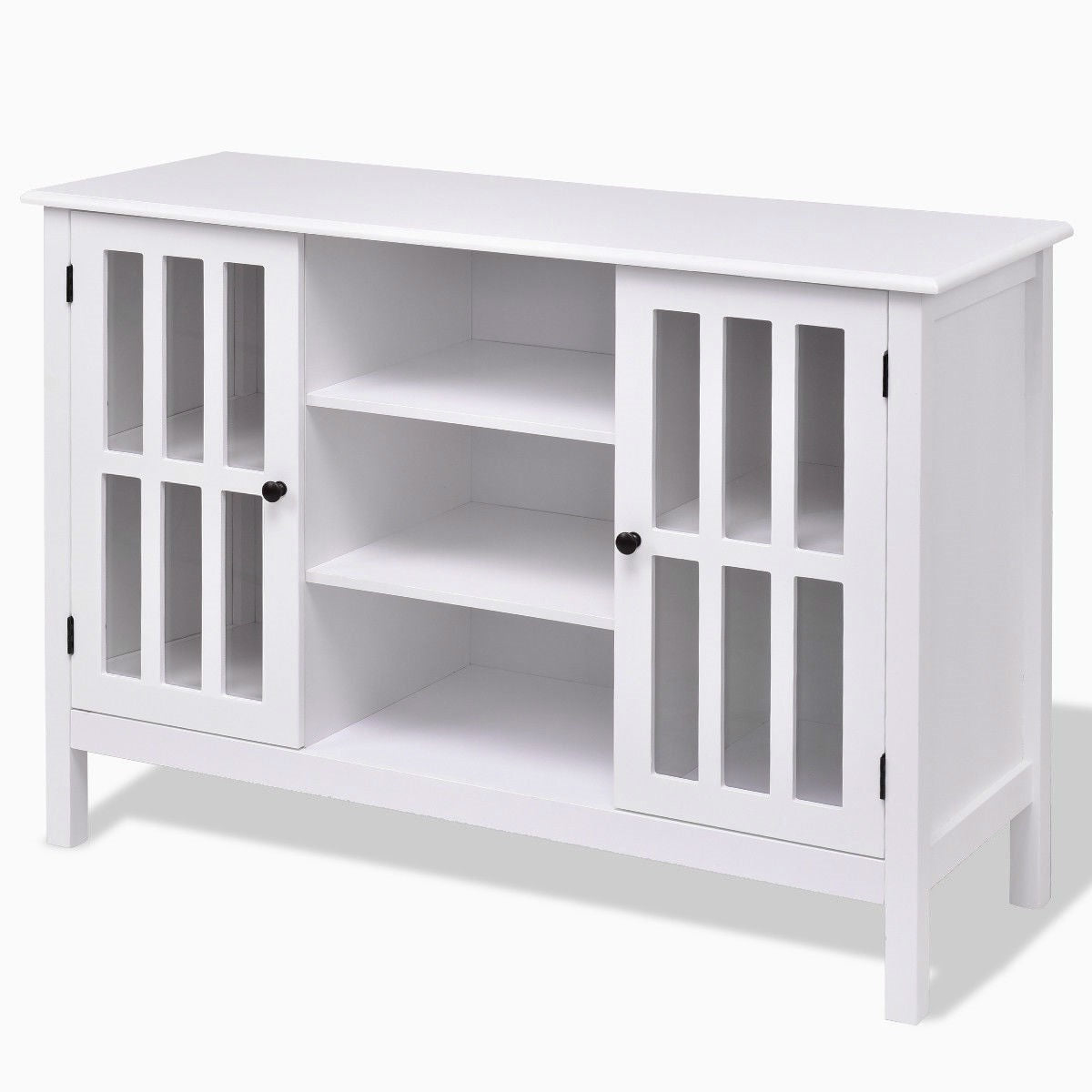 White Wood Sofa Table Console Cabinet with Tempered Glass Panel Doors-2