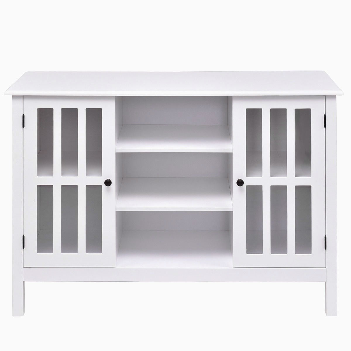 White Wood Sofa Table Console Cabinet with Tempered Glass Panel Doors-3