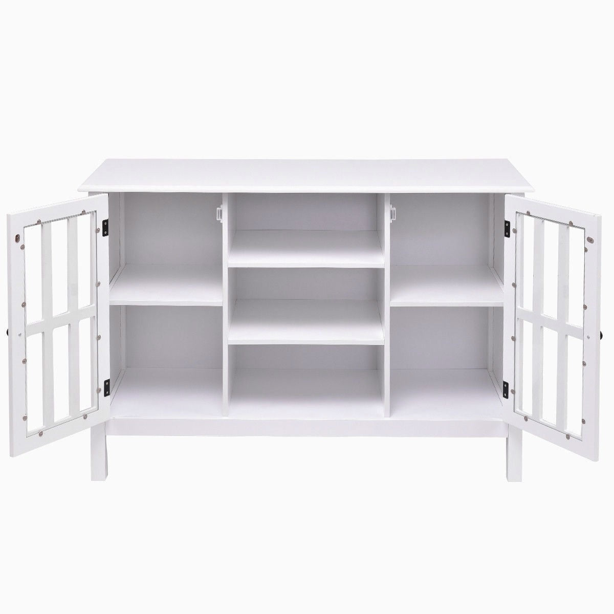 White Wood Sofa Table Console Cabinet with Tempered Glass Panel Doors-4