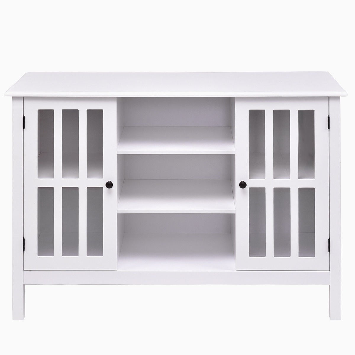 White Wood 43-inch TV Stand with Glass Panel Doors-0