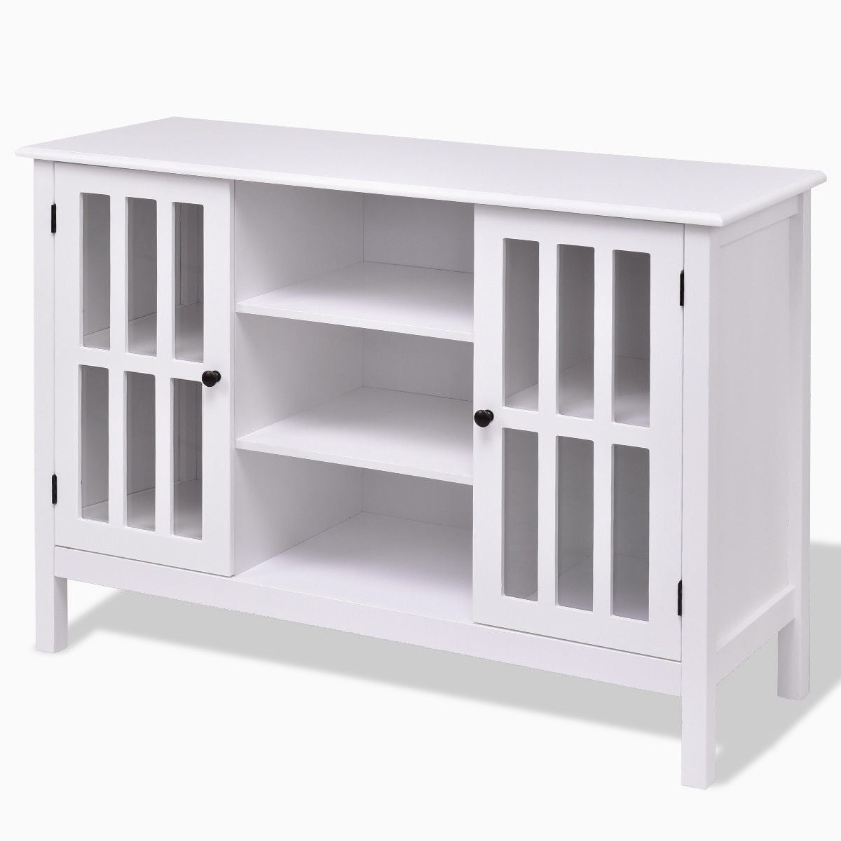 White Wood 43-inch TV Stand with Glass Panel Doors-2