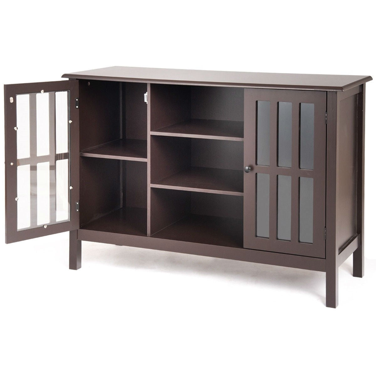 Brown Wood Sofa Tale Console Cabinet with Tempered Glass Panel Doors-3